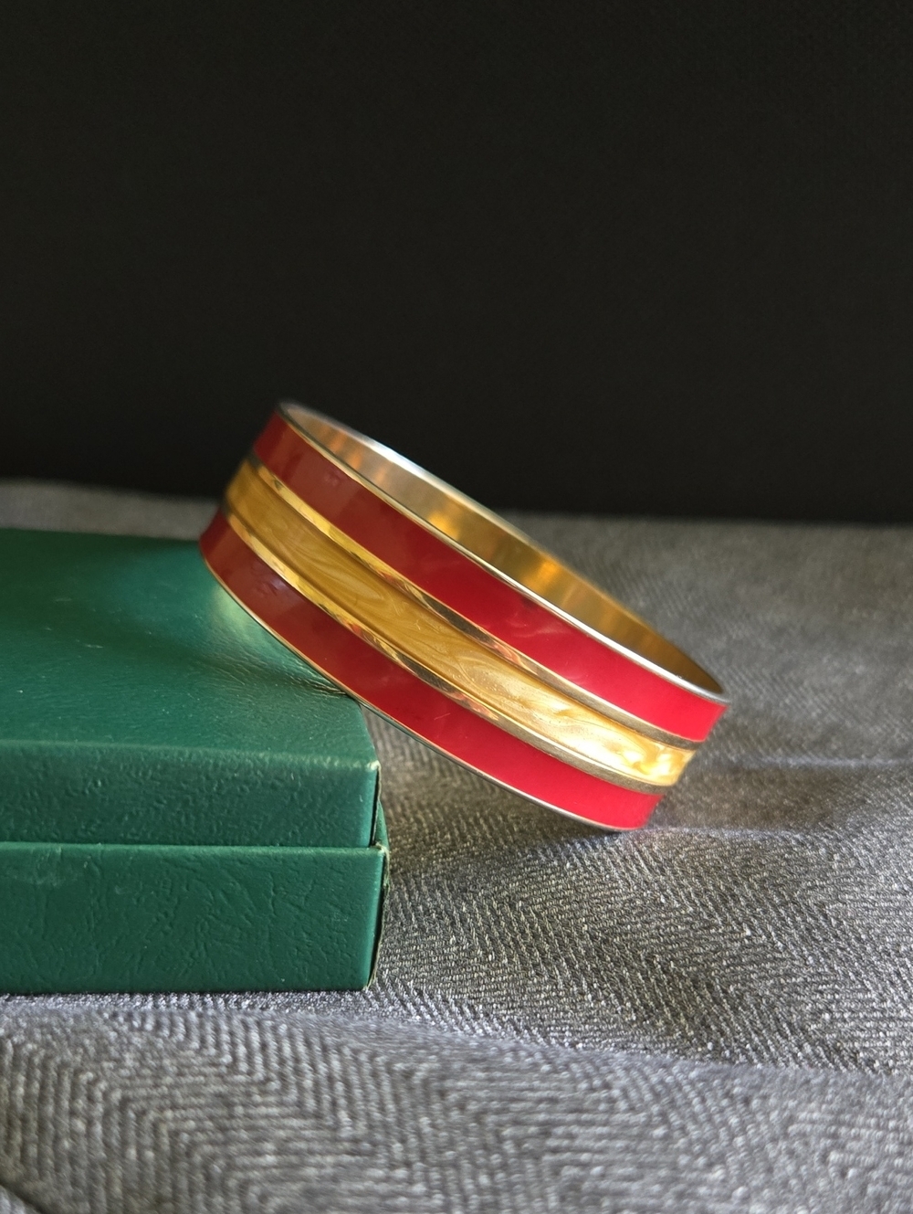 Monet Red and Gold Enamel Bangle Bracelet